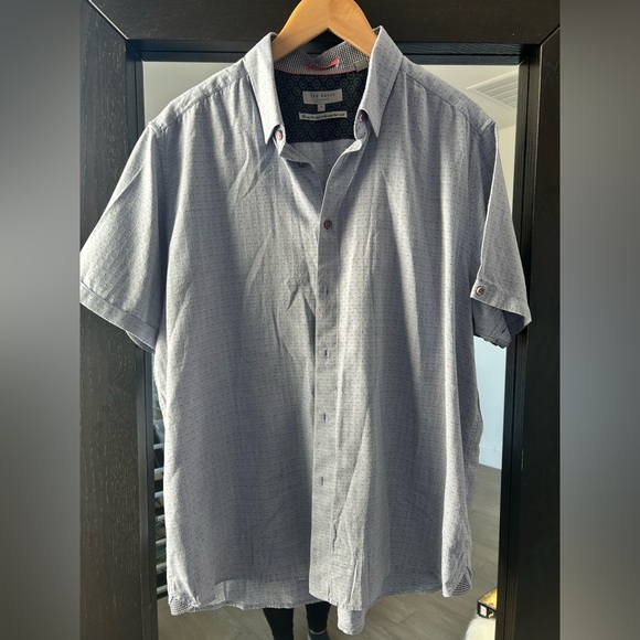 Men's Blue Patterned Short Sleeve Shirt Ted Baker 6 XL - Picture 1 of 5